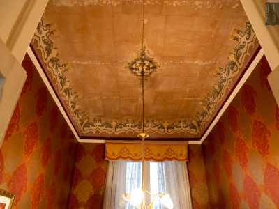 Lo studio invece presenta sul soffitto un particolare dipinto che raffigura motivi floreali